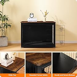DWANTON Dog Crate Furniture with Cushion, Wooden