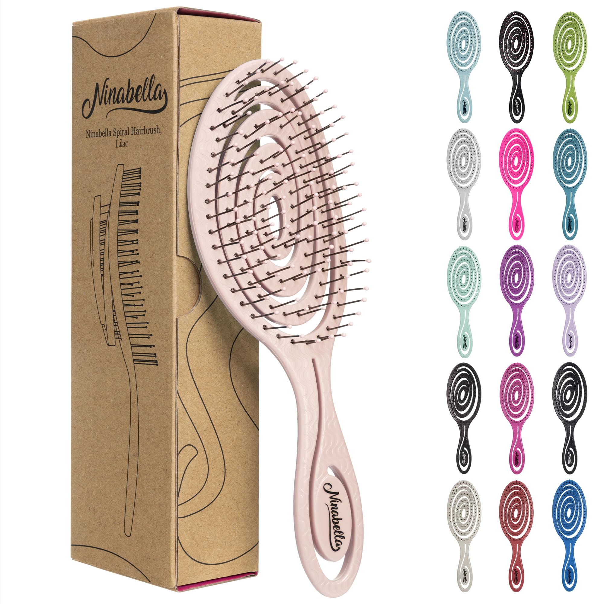 Ninabella Detangling Hair Brush for Women & Men - Does not Pull, Removes Tangles, Brushes for Straight, Curly & Wet Hair - Detangle Brush - Unique Spiral Hairbrush, Rose Gold