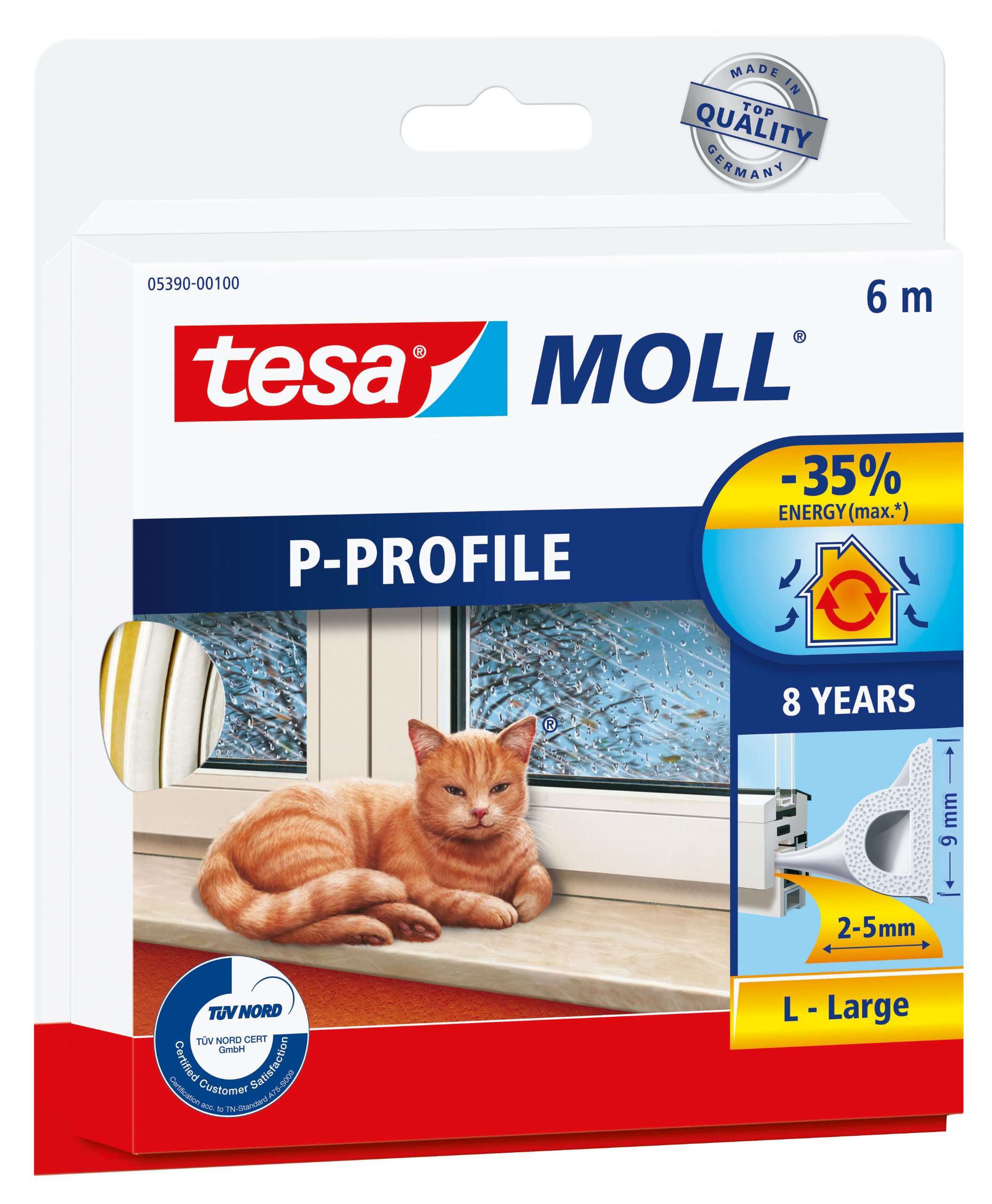 Tesa 05390 – 00110 – 00 Rubber Seal for Doors and Windows, P Profile, White, Colour: White