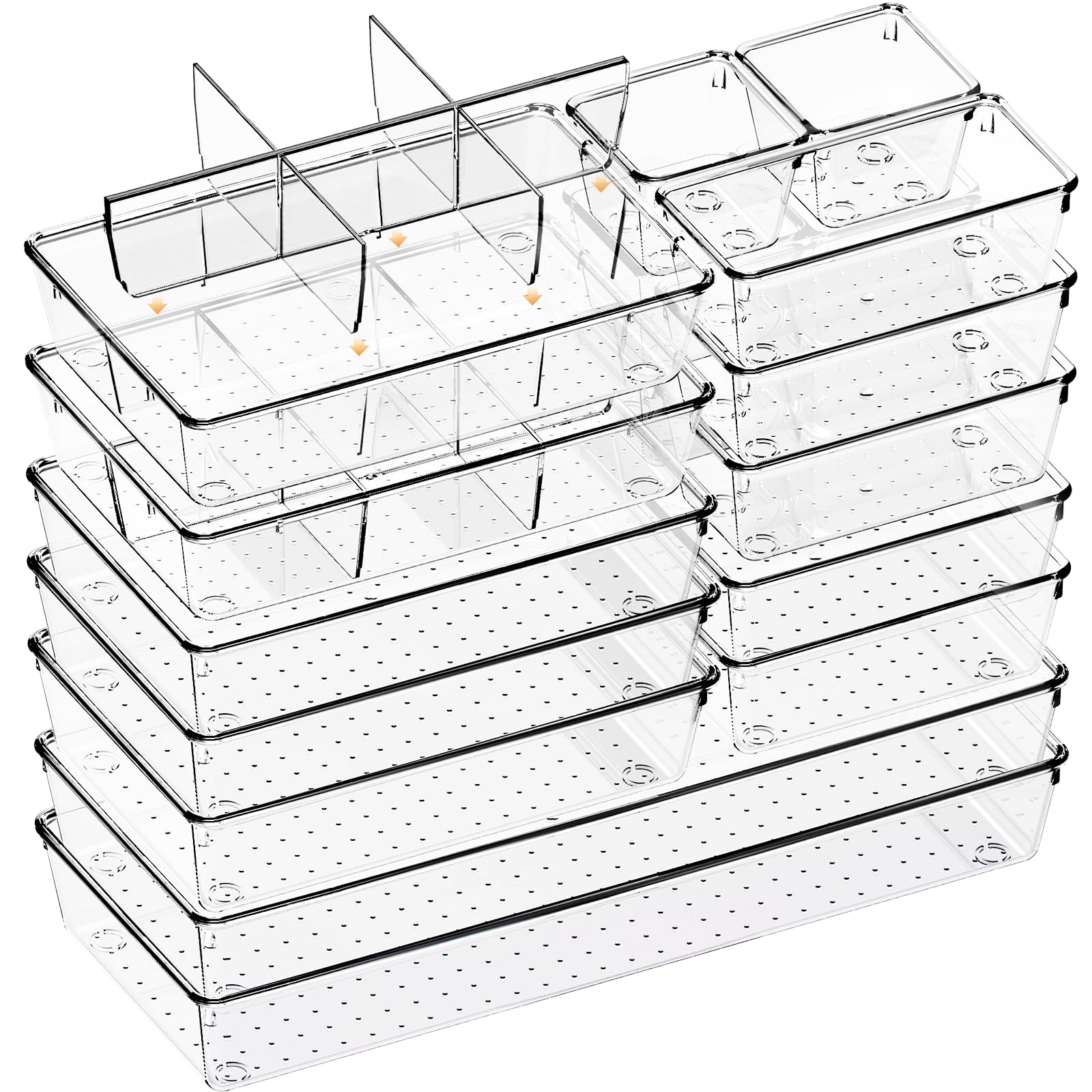 Photo 1 of Criusia Drawer Organizer, 18 Pack Clear Large Kitchen Drawer Organization Trays, Non-Slip Drawer Dividers for Makeup, Jewelry, Utensil, Office, Bedroom, Bathroom