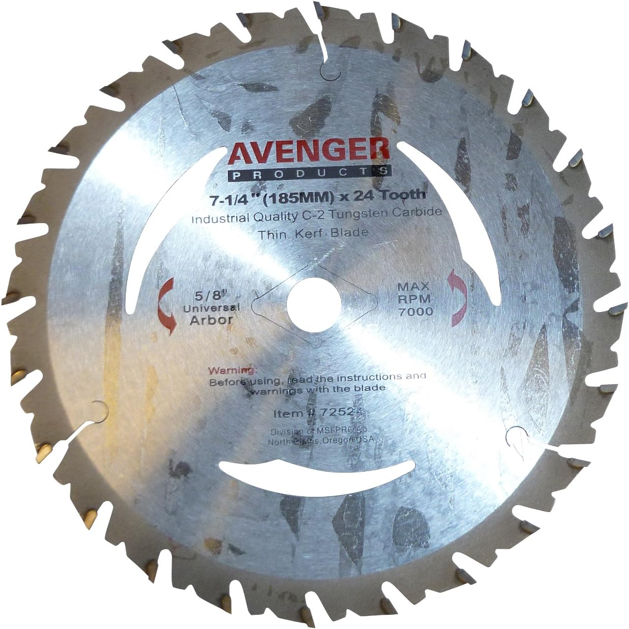 Avenger AV-72524-5 Framing saw Blade for portable saw, 7-1/4-inch by 24 tooth, 5/8-inch arbor with diamond KO, C-2, ATB, 5-Blade pack