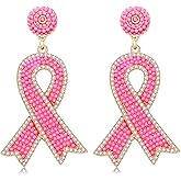 Breast Cancer Awareness Earrings Beaded Pink Ribbon Earrings for Women Statement Drop Dangle Earrings Breast Cancer Survivor Gifts