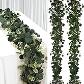 YIJXPOIN Eucalyptus Garland, 2 Packs 6FTGreen Flower Garland Decor, Artificial Faux Eucalyptus Leaves Greenery Vines for Table Runner Wedding Bedroom Mantle Centerpieces Backdrop Decorations