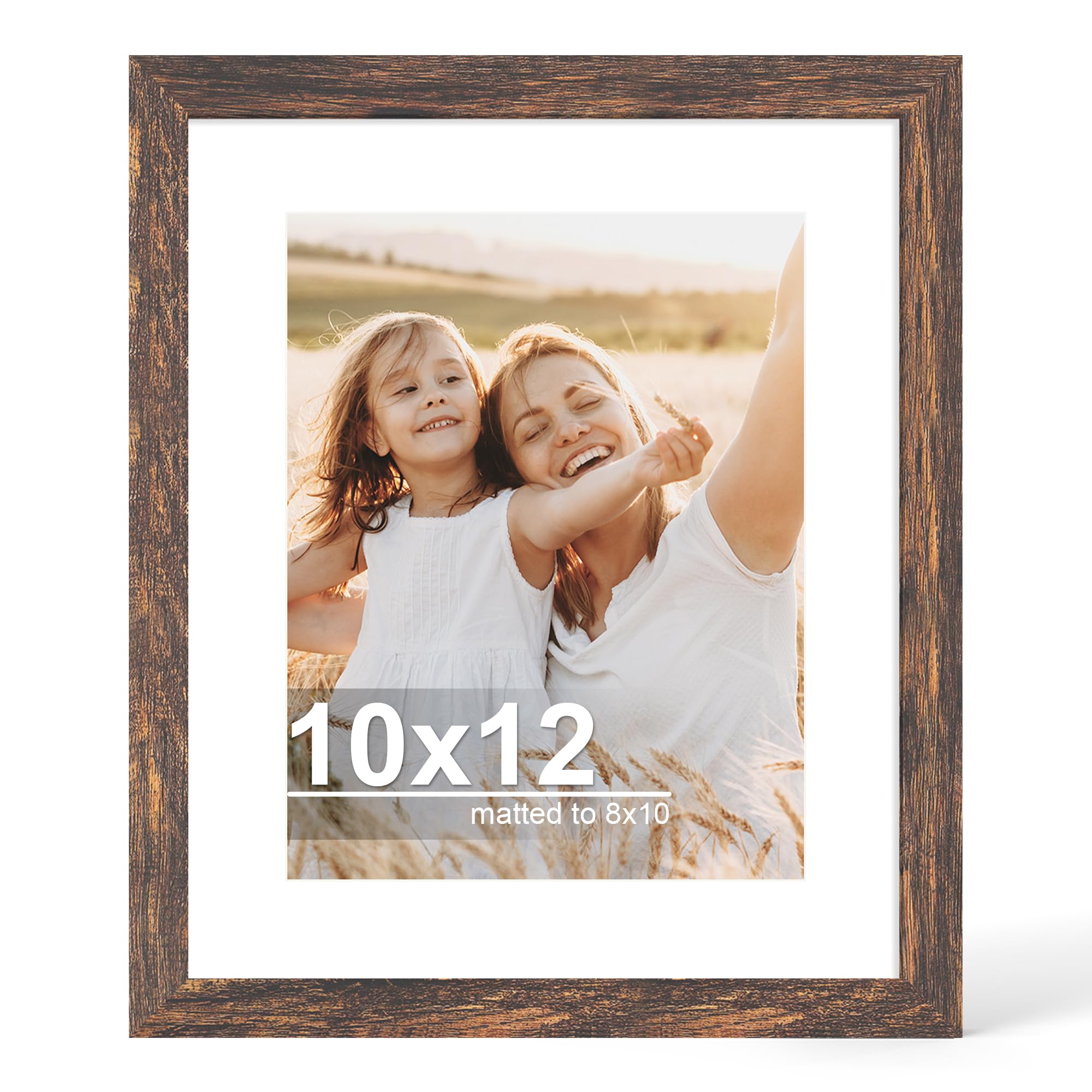 Photo 1 of Hongkee 10x12 Picture Frame with Glass, Display Pictures 8x10 with Mat or 10 x 12 without Mat - Wall and Tabletop, 10 by 12 Photo Wooden Frames (Rustic Brown, 1 Pack)
