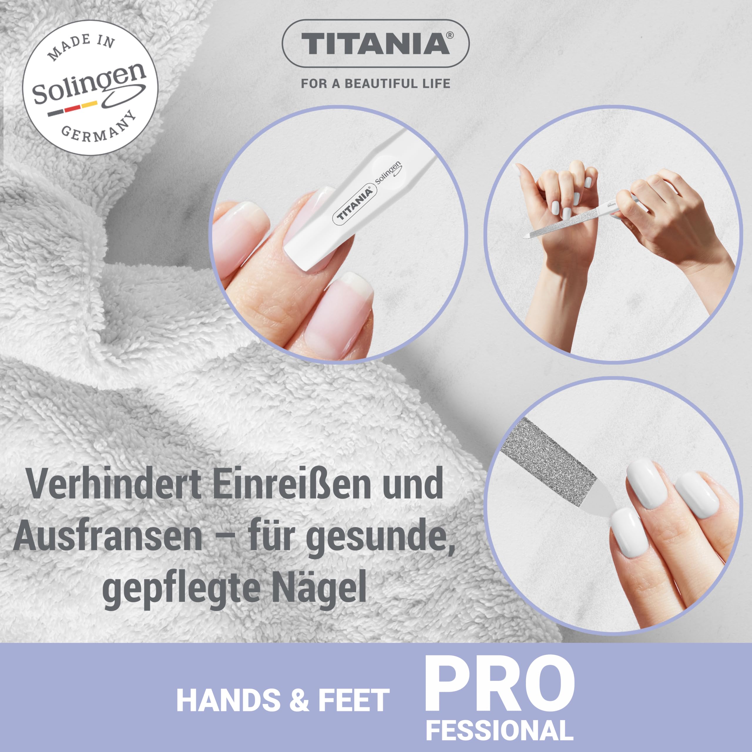 Solingen Profi Saphir Nagelfeilen Set - 4 hochwertige Solinger Feilen für perfekte Nägel, langlebig & präzise, ergonomischer Griff, Made in Germany 5