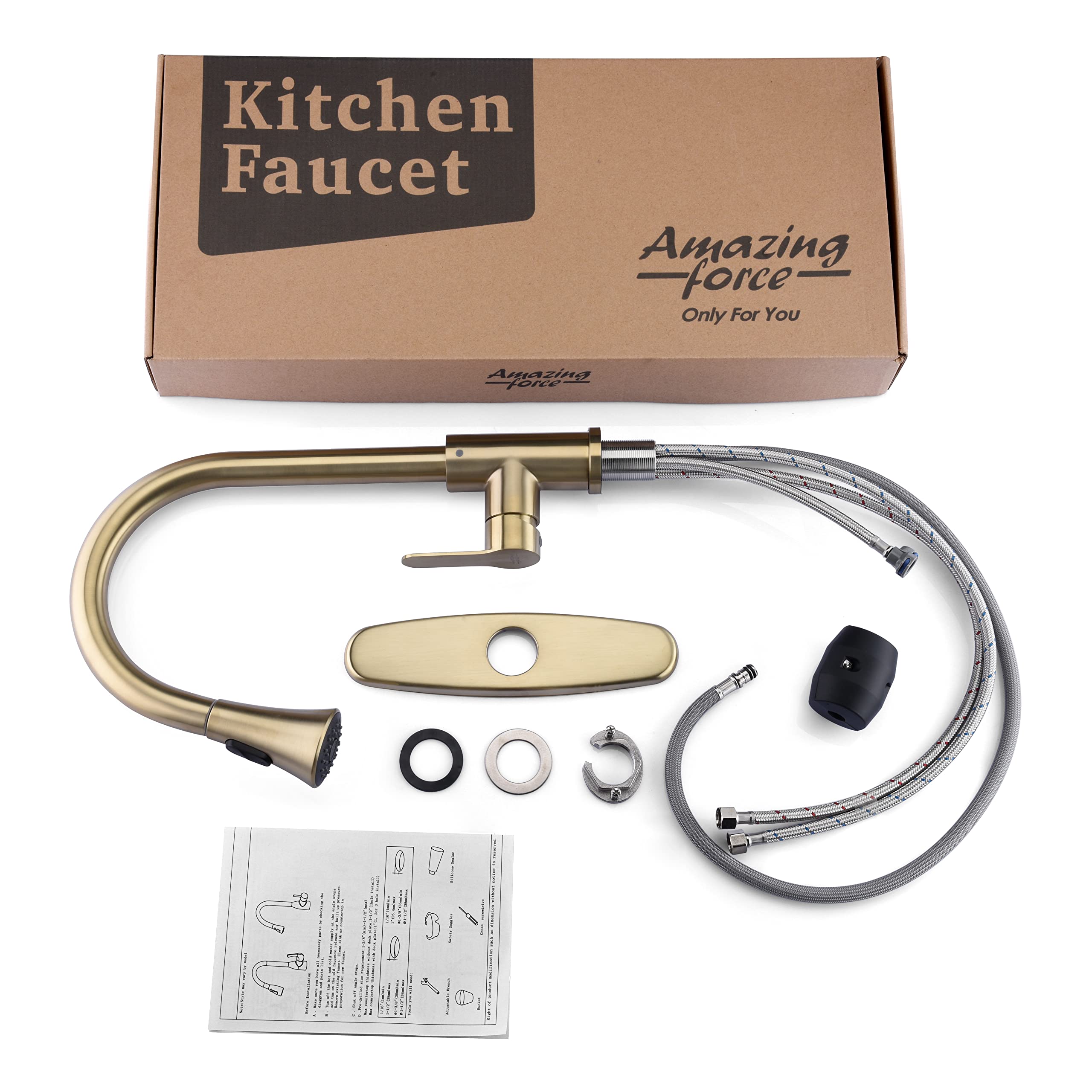 AMAZING FORCE Gold Kitchen Faucet Modern Pull Out Kitchen Faucets