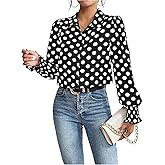 WDIRARA Women's Polka Dots Button Down Shirt Ruffle Bishop Long Sleeve Top Blouse