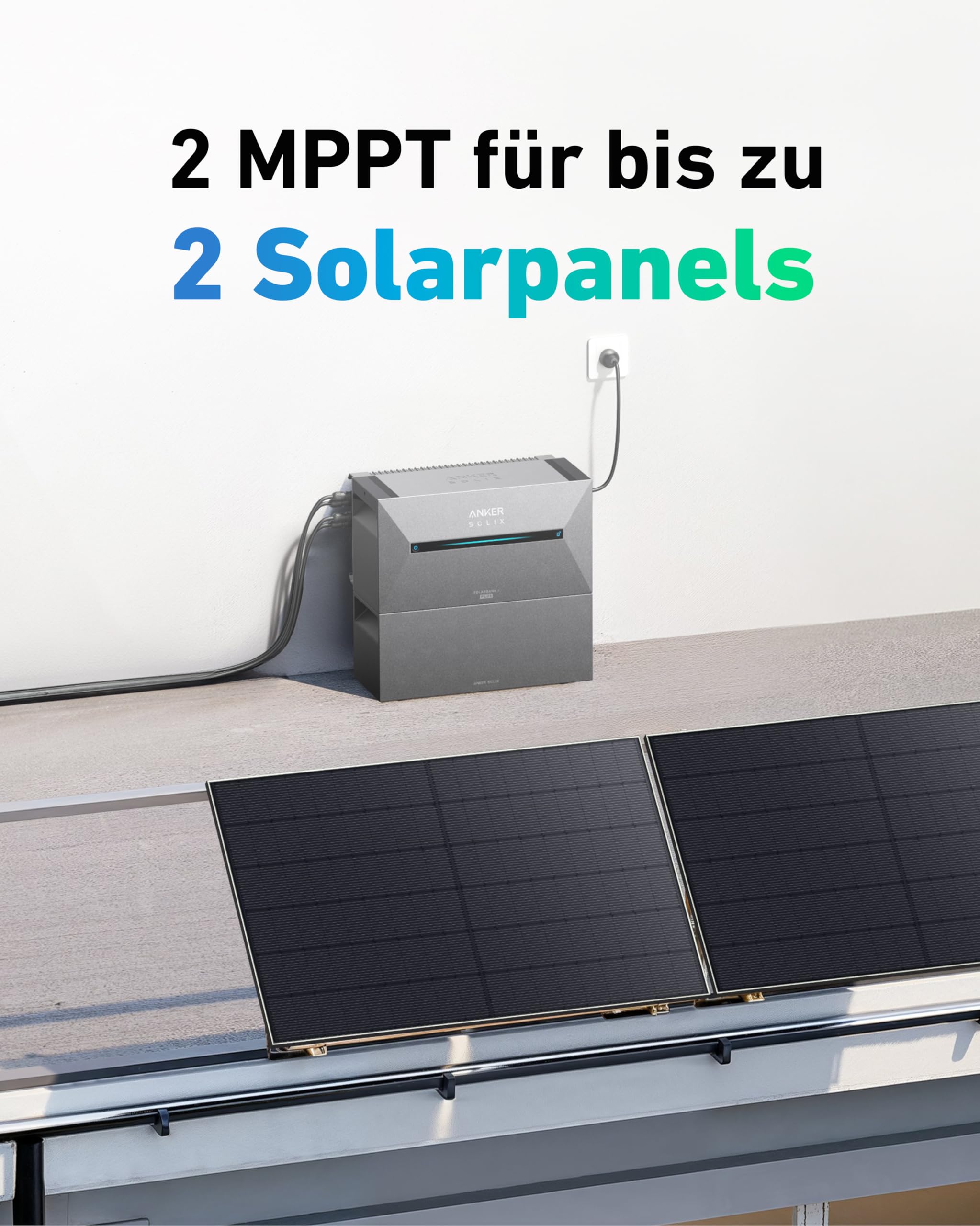 Anker SOLIX Balkonkraftwerk mit Speicher (890W | 1600Wh), Solarbank 2 Plus 2 MPPT für bis zu 2 Solarpanels, 1600Wh Speicher für Balkonkraftwerk, 2x 445W Topcon Solarpanel, 9,6kWh Kapazität 2