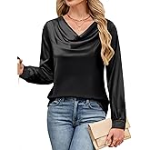 Blooming Jelly Womens Satin Blouse Cowl Neck Draped Silky Long Sleeve Dressy Tops Fall Trendy Fashion Business Casual Outfit
