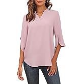 Askyes Women's 2026 Summer Chiffon Blouses Short Sleeve V Neck Tshirts Loose Casual Flowy Dressy Tops for Leggings Blouse