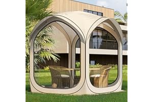 MARS EXPLO 6x6 FT Pop-Up Screen House Tent, Portable Instant Screen Room Canopy with Mesh Doors and Carry Bag for Patio, Backyard, Deck, Camping, and Outdoor Activities,Beige