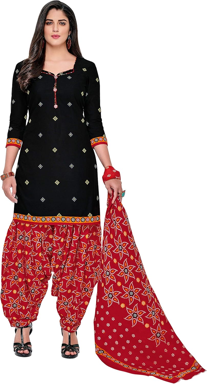 Miraan Women's Cotton Unstitched Dress Material (SGPRI322; Black; Free