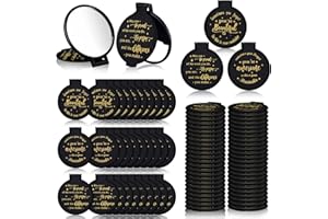 Wenqik 64 Pcs Inspirational Mini Compact Mirror for Purse Women Small Gifts Bulk, Round Makeup Folding Mirror, Thank You Gift Bag Stuffer Items, Christmas for Coworker Employee Staff (Black)