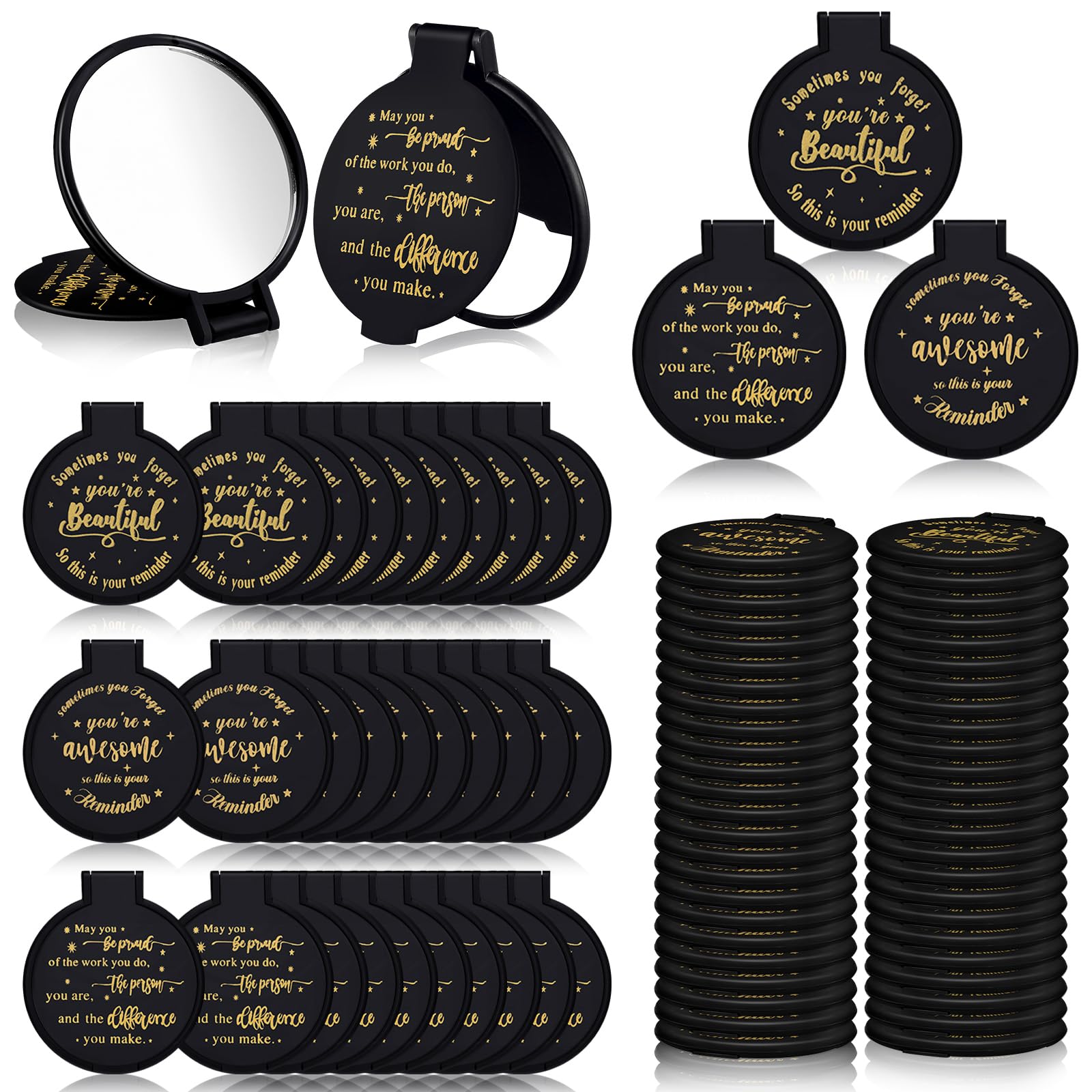 Photo 1 of Wenqik 64 Pcs Inspirational Gifts Bulk for Women, Small Pocket Compact Mirrors Bulk with Positive Saying, Motivational Appreciation Gift for Employee Staff Coworker Women's Birthday Party (Black)