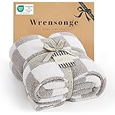 WRENSONGE Checkered Throw Blanket, Light Grey Soft Cozy Fluffy Warm Hand Made Throw Blankets for Couch, Sofa, Chair, Bed, Camping, Picnic, Travel Lightweight Bed Blanket - 50"*70"