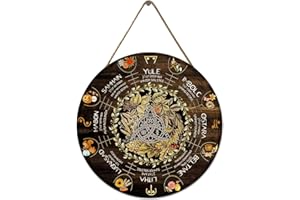 FENARENES Wheel Year Wood Sign, Sabbats Pagan Witch Sign, Wiccan Holidays, Wicca Calendar, Yule Altar, Celestial Sign, Vintage Christmas Sign,Halloween Decor,Christmas Decor 12x12 Inch