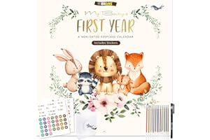 MONKING Baby's First Year Calendar with Stickers by Bright Day - 1st Year Tracker - Baby Memory Book for Girls to Document and Cherish Baby First Year Milestones,- Milestone Keepsake for Baby Boy with Pocket