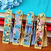 Kinsound Updated 4pcs Metal Bookmarks with Tassel, Golden Van Gogh Monet Oil Painting Theme Cute Book Markers for Reading Women, Book Lovers, Reading Accessories Gifts for Book Lovers