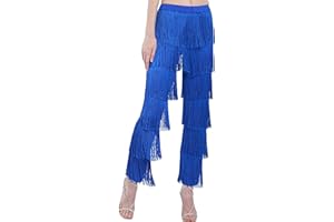 ZBH1985 Women's Latin Dance Pants Tassel Ballroom Dance Professional Black Adult Fringe Rumba Tango Salsa Practice Pants
