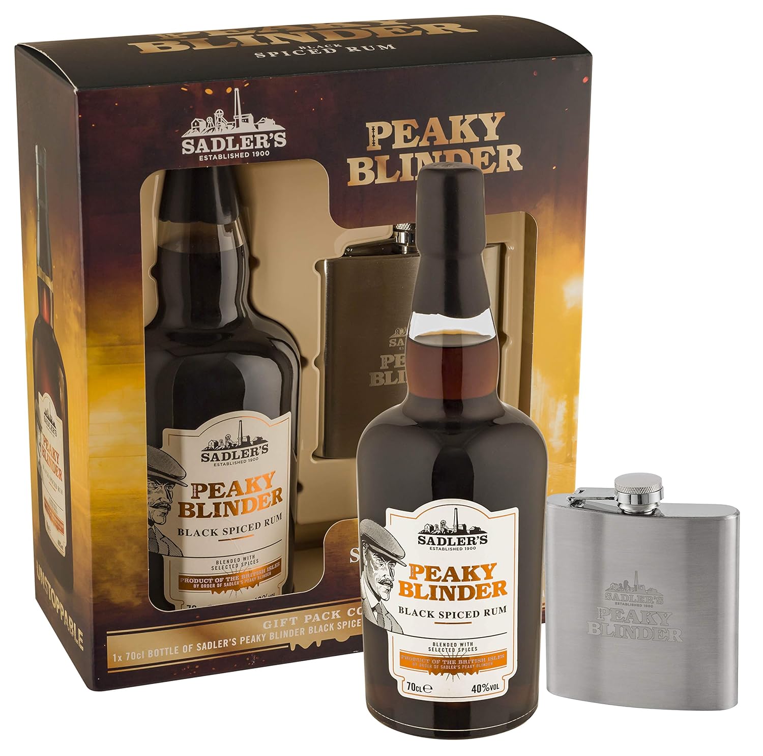 Peaky Blinder Rum Gift Set with Hip Flask 70 cl Casa e cucina Fiaschette