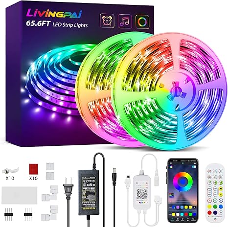 65 6ft led strip lights livingpai rgb color changing led lights for bedroom with phone app control remote and built in mic music sync luces led