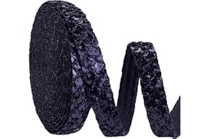 ZNZAKKA Black Sequin Ribbon Trim Braid Trim Inelastic Glitter Ribbon for Crafts Sewing, Embellishments (5.5 Yards, 0.9 Inch)