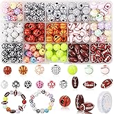 CCOZN 200 Pcs Sports Ball Beads for DIY Jewelry Making, Acrylic Tiny Baseball Basketball Soccer Football Volleyball Beads for Bracelets Keychains Necklaces Crafting Sports with Box