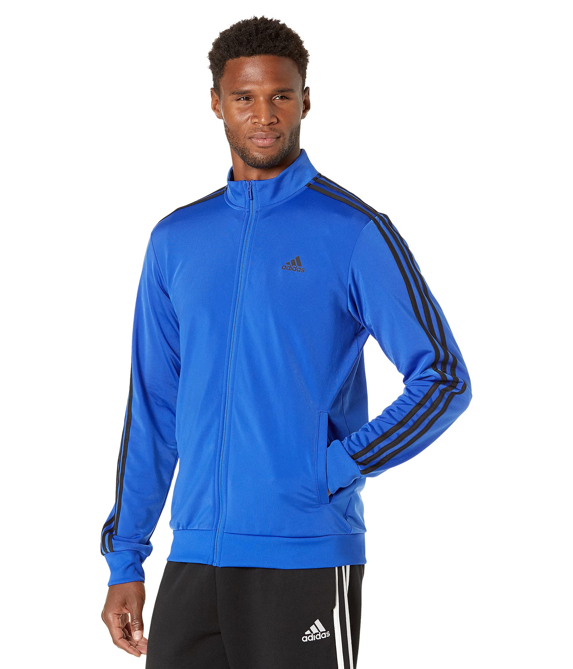 adidas Men's 3 Stripes Tricot Track Jacket, Bold Blue/Black, Small Image