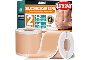 Arme Silicone Scar Tape, 1.6" x 240" Silicone Scar Sheets(2 Rolls-6M), Medical Grade Scar Tape Removal Sheets for Surgical Scars, Reusable Scar Removal Strips for Tummy Tuck C-Section Keloid