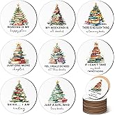 Hushee 8 Pcs Book Lovers Coaster Gifts Wooden Coffee Mug Coaster Favor for Librarian Bookish Merch Bookish Group Library Supplies Decoration Reading Club Favor Book Lovers Gifts(Christmas Tree)