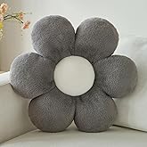 PLAYSKY Flower Pillow, Decorative Throw Pillows for Couch Bed, Cute Daisy Home Decor Flower Shaped Pillows for Bedroom Living Room (Grey, 14.9 Inches)