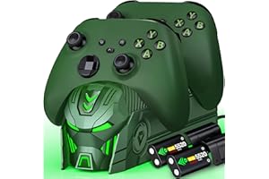 SVETAECHO Upgraded Controller Charger Station with 2x5520mWh Rechargeable Battery Pack for Xbox One/Series X|S, Dual Charger for Xbox Series X S Skin (Controller not Included) (Green)