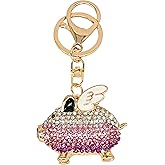Moydolo Crystal Rhinestone Pig Keychain Bag Charms Sparkling Animal Pig Key Chain Ring for Women Girls Handbag Purse