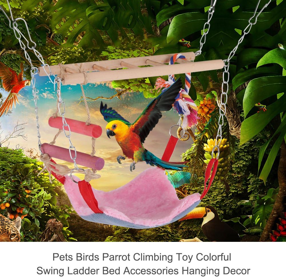 Pets Birds Parrot Climbing Toy Colorful Swing Ladder with Bed Accessories Hanging Pet Toys(Pink) - Image 4