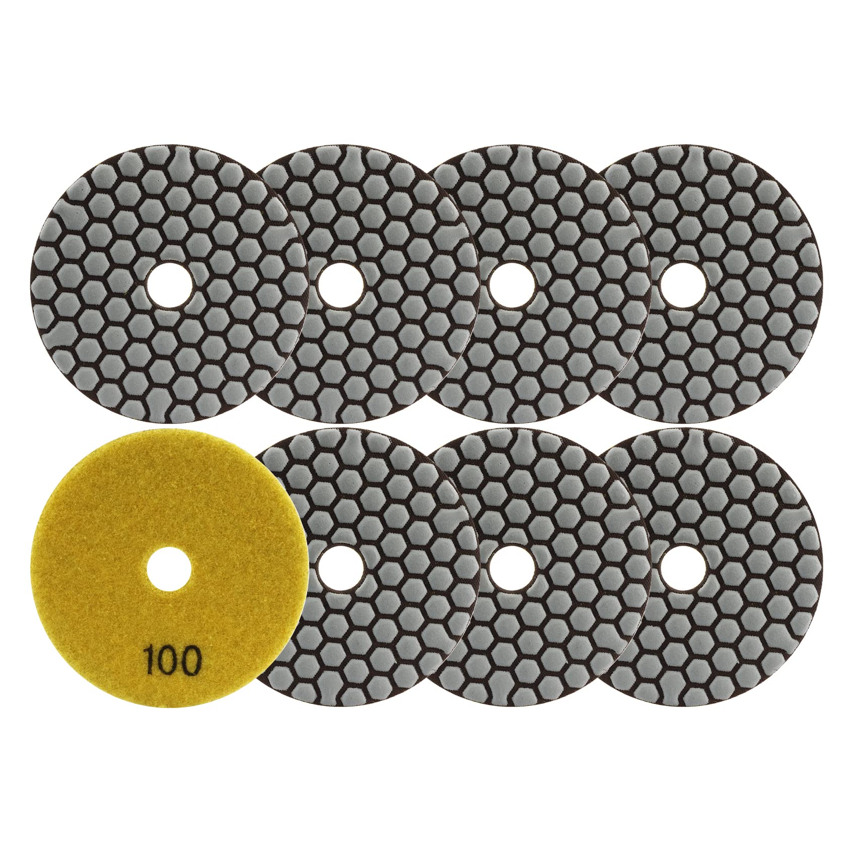 FOCSTOL Diamond Dry Polishing Pads - 8pcs 100mm Grit 100 Polishing Kit for Granite Marble Artificial Stone Quartz for Angle Grinder