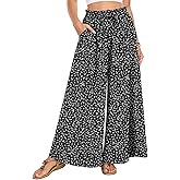 Netsmile Women's Wide Leg Palazzo Pants Dressy Flowy Casual High Waist Drawstring Beach Boho Trousers with Pockets