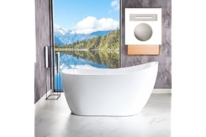 WOODBRIDGE 54"Freestanding White Acylic Soaking Bathtub with Brushed Nickel Drain and Overflow,BTA1507 -B/N-Drain &O