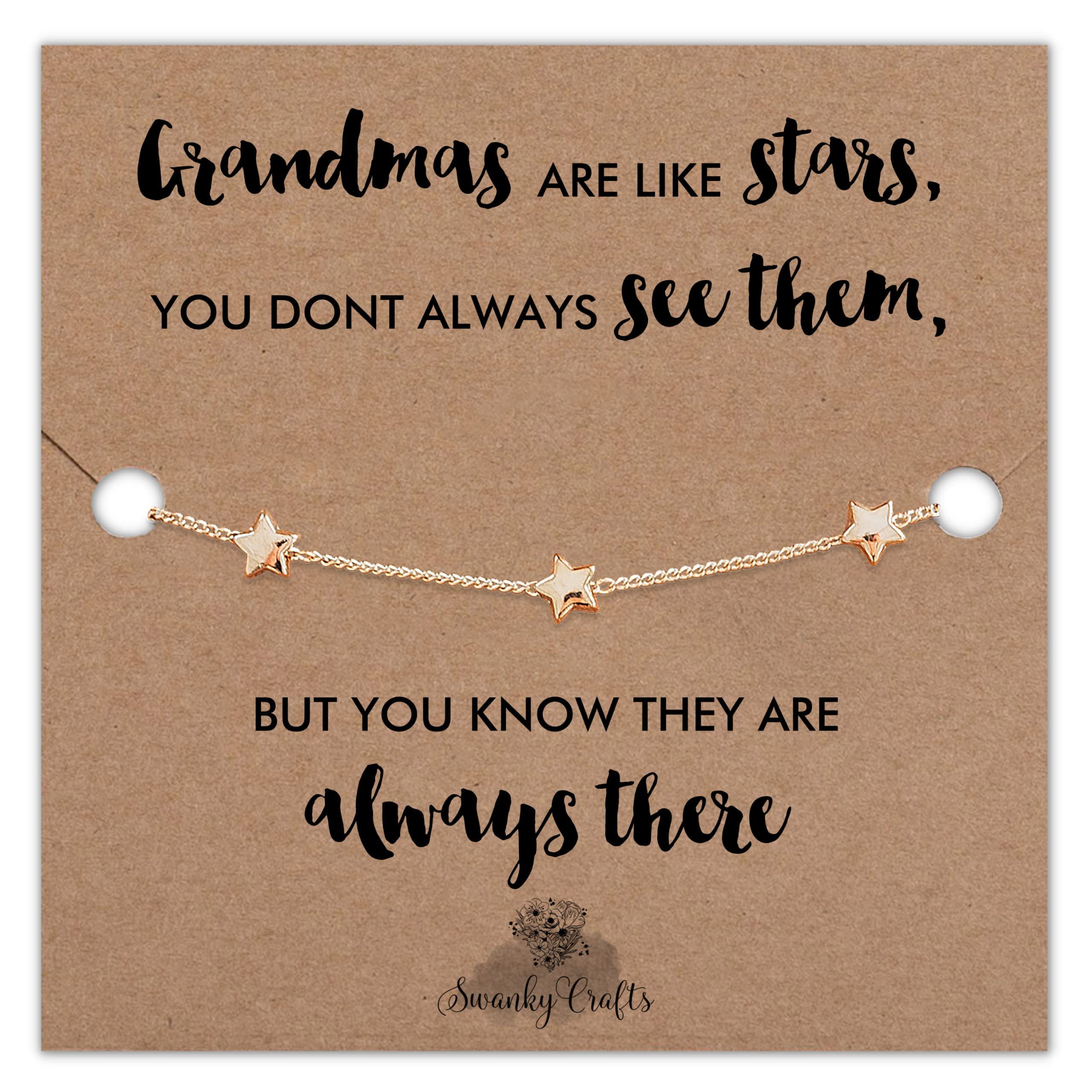 Grandma Gifts for Grandma - Presents for Grandma Birthday Gifts, Grandma Gifts from Grandchildren, Grandma Gift, Happy Birthday Grandma Birthday Card with Gold Star Bracelet