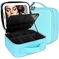 MOMIRA Makeup Bag with Mirror and Light Travel Makeup Train Case Cosmetic Bag Organizer Portable Artist Storage Bag with Adjustable Dividers Makeup Brushes Storage Organizer Diamond Blue