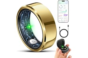 RIFESI Smart Ring for Women Men, Fashion Minimalist Fitness Ring & Sleep Tracker Ring with Heart Rate, SPO₂,Blood Pressure,5ATM Waterproof Health Ring, No Subscription,Gift (Size 8, Gold)