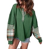 Acelitt Women Casual Color Block Long Sleeve V Neck Waffle Knit Shirts Tops,S-XXL