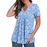 YVH Womens Short Sleeve Tunic Tops 2025 Summer Dressy Casual Notch V Neck Shirts