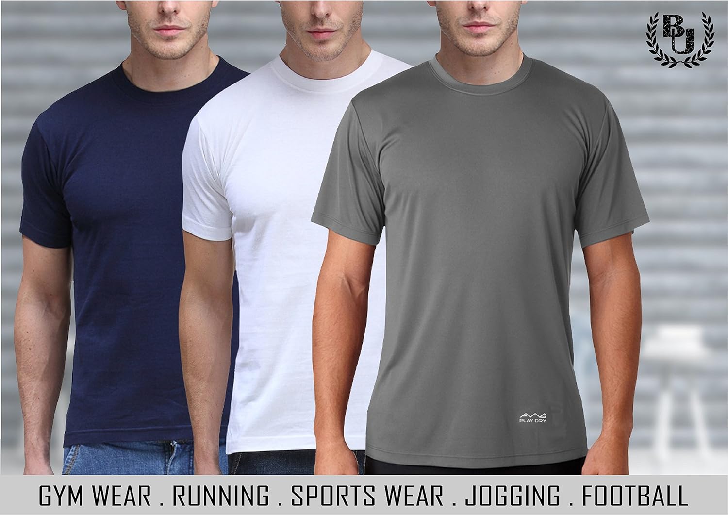 beingu men's dryfit polyester round neck half sleeve t-shirts - pack of 3