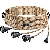 3 Light Plug in Pendant Light Cord, 25FT Hanging Lights with Plug in Cord | Hemp Rope Hanging Lamp Kit with 2 Way Switch, Farmhouse Pendant Light Kits, DIY Hanging Light Cord