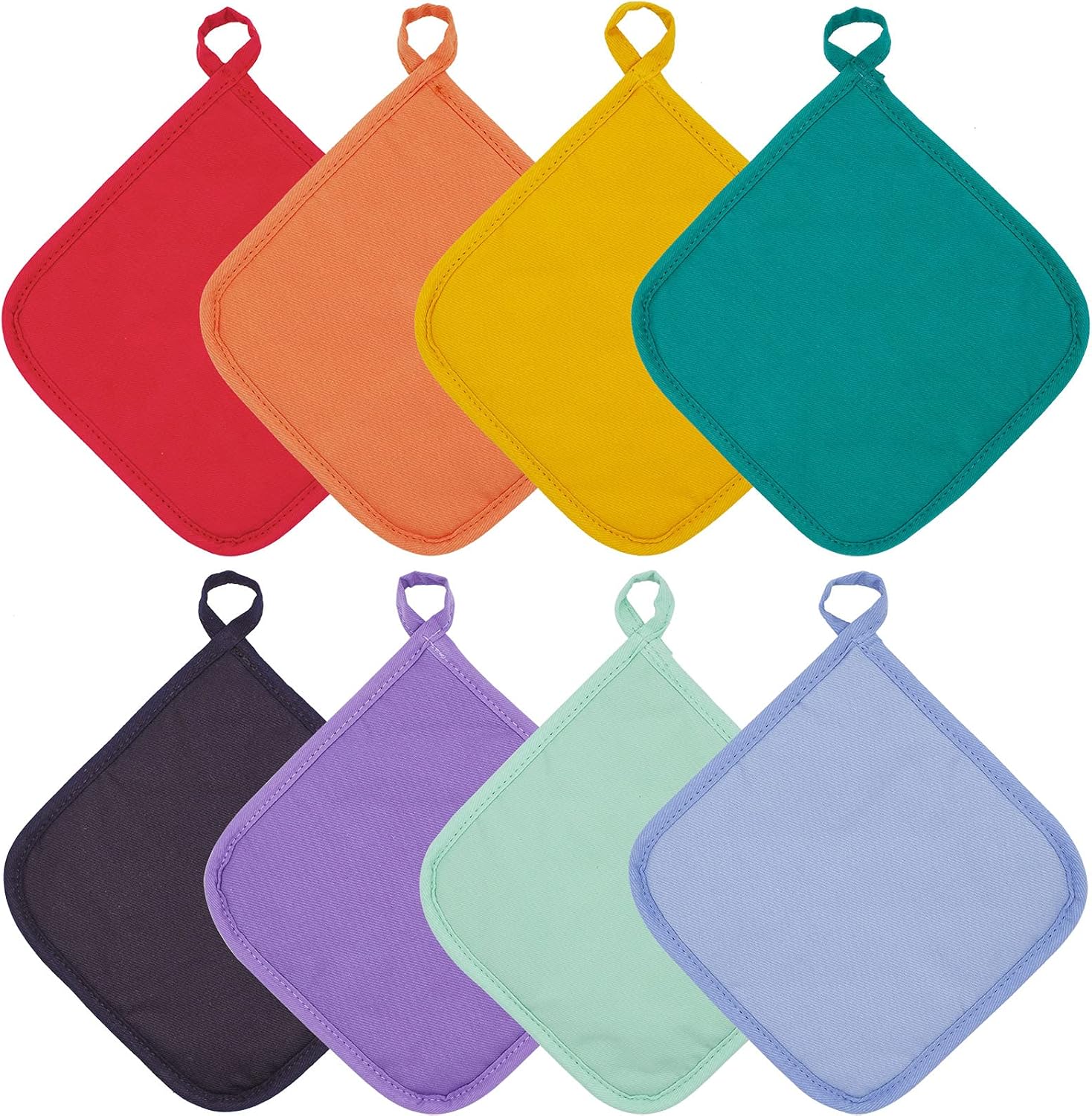 Jehdhe Pot Holders (Pack of 8) - Cotton Pot Holders for Kitchen - 7 x 7 Inches Pot Holders Heat Resistant (Multicolor): Kitchen & Dining