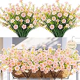 MACTING Artificial Flowers for Outdoors 12 Bundles Fake Flowers UV Resistant No Fade Faux Outdoor Plants for Indoor Outside Planters Garden Porch Yard Window Home Spring Decorations(Pink)