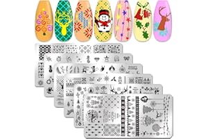 WOKOTO 6Pcs Nail Art Stamp Stamping Templates Set with Christmas Design Nail Image Stamp Plate Kit Manicure Accessories