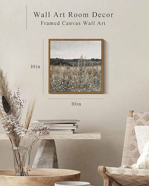 INSIMSEA SQUARE FRAMED CANVAS WALL ART, SCENERY FIELD HOME DECOR, VINTAGE MEADOW FLOWERS WALL ART PRINTS, RETRO NATURE FLORAL WALL DECOR FOR LIVING ROOM BEDROOM HOME BATHROOM 24″X24″