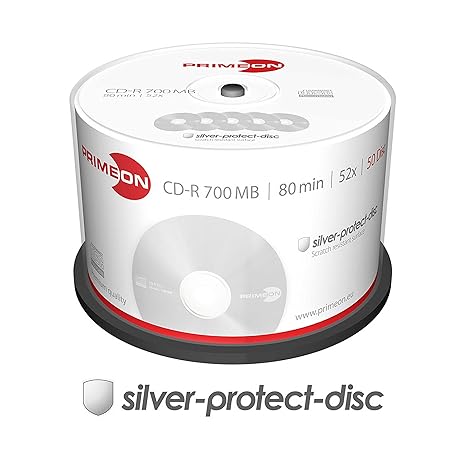 PRIMEON CD-R 80Min/700MB/52x Cakebox (50 Disc), silver-protect-disc Surface