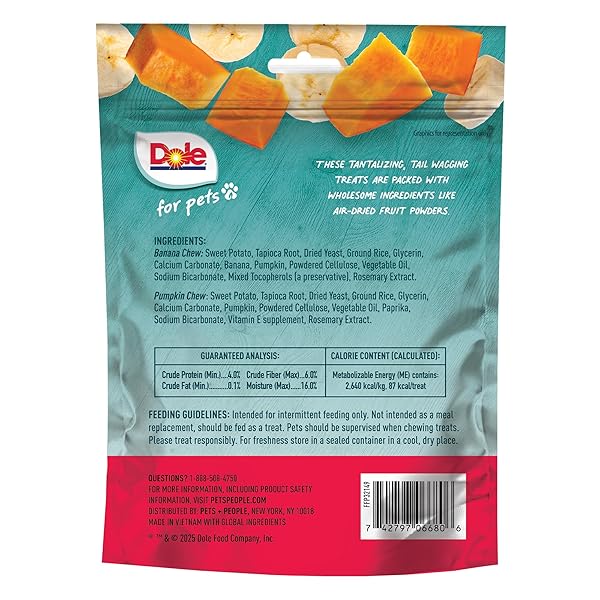 DOLE FOR PETS FRESHLY FETCHED DOG CHEWS, ASSORTED BANANA & PUMPKIN FLAVOR DOG TREATS, 7OZ | FLAVORED WITH REAL VEGGIES, NO WHEAT, CORN, SOY, ARTIFICIAL FLAVORS, COLORS, OR PRESERVATIVES